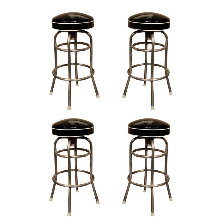 Set of 4 "Diner" Bar Stools with Custom Patent Leather Seats
