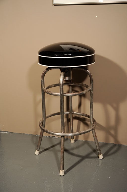 Set of 4 "Diner" Bar Stools with Custom Patent Leather Seats at 1stDibs