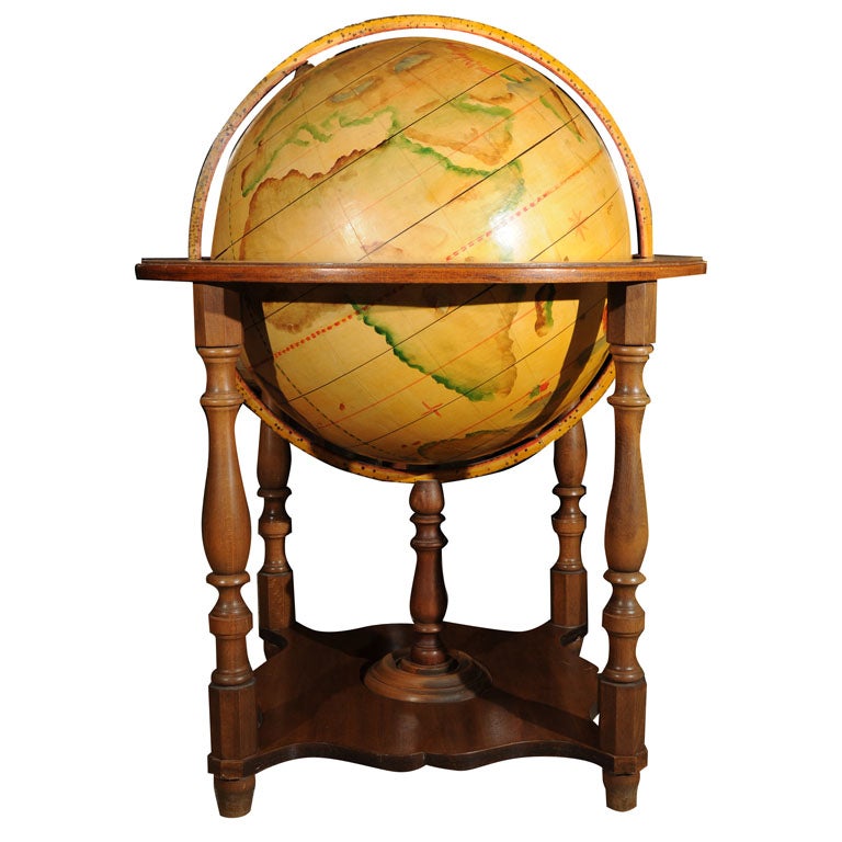 Globe on Wood Stand For Sale