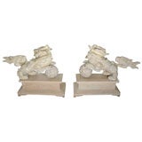 Pair Carved Foo Dogs with Base
