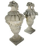 Vintage Pair of Limestone Carved Garden Urns