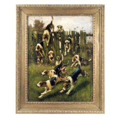 Oil Painting of Hounds By Alexander G. Winthorpe