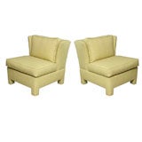 Pair of Pistachio Green Upholstered Cube Chairs