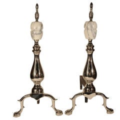 Pair of Regency Style Andirons with White Marble