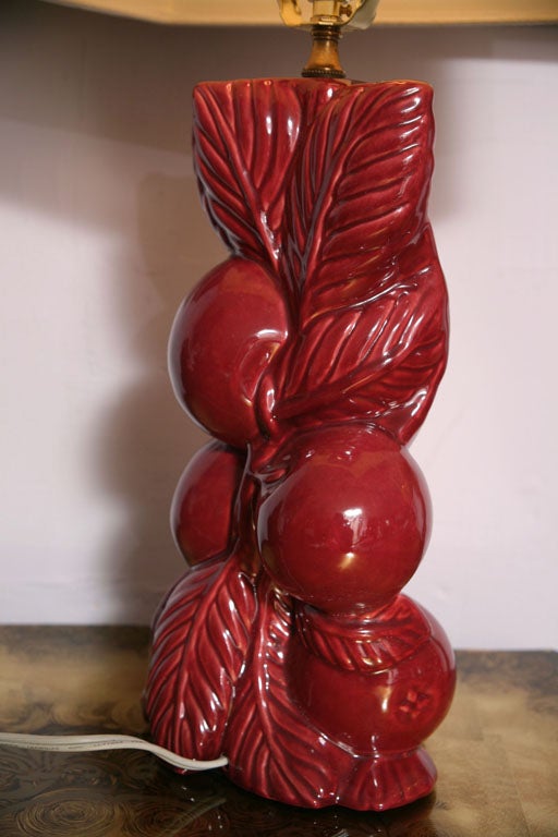 Mid-20th Century PR/  CHANEL ROUGE  SHADE FRENCH CERAMIC LAMPS