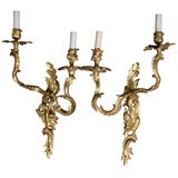 Pair Of French Bronze Metal Wall Sconces