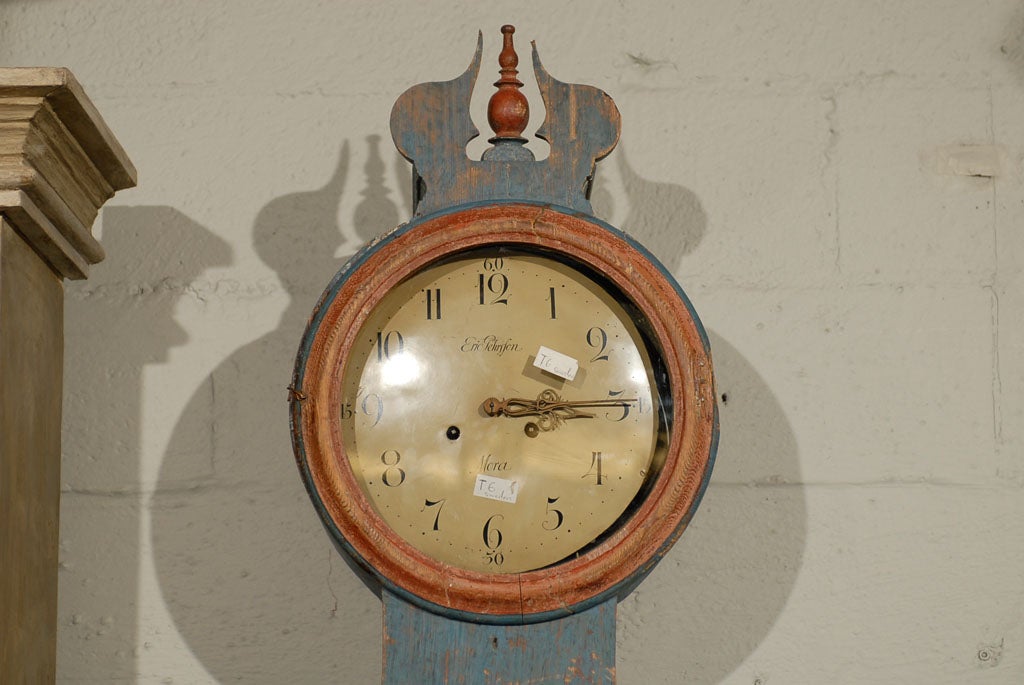 Painted Majestic 19th Century Tall Case Swedish Clock with Original Paint