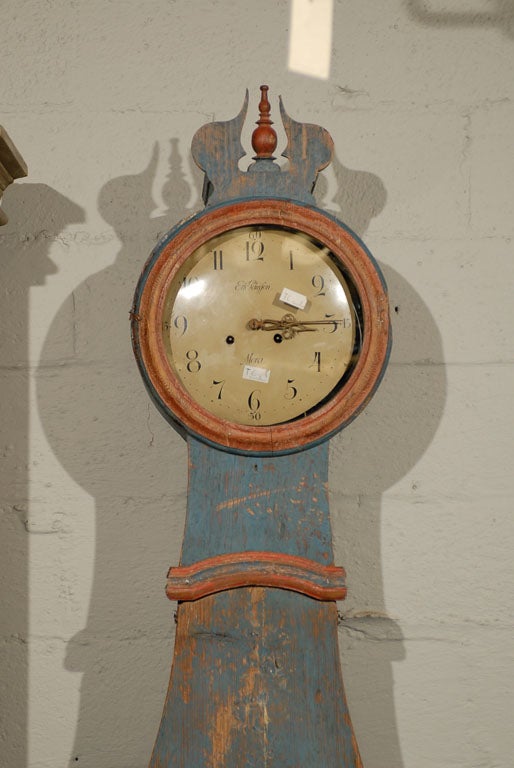 Wood Majestic 19th Century Tall Case Swedish Clock with Original Paint