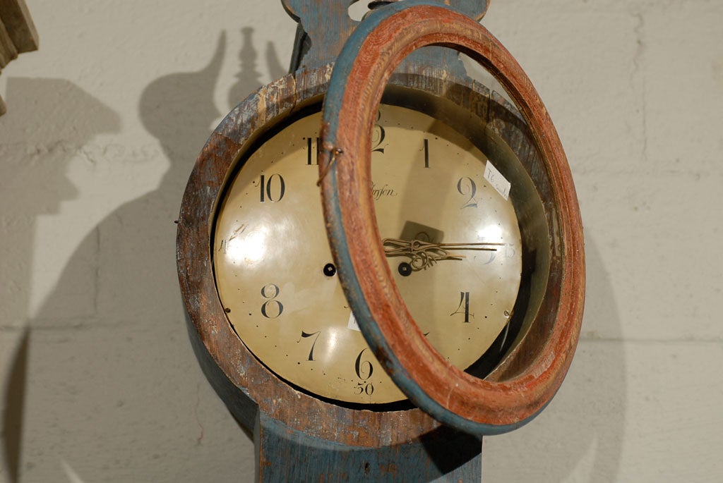 Majestic 19th Century Tall Case Swedish Clock with Original Paint 3