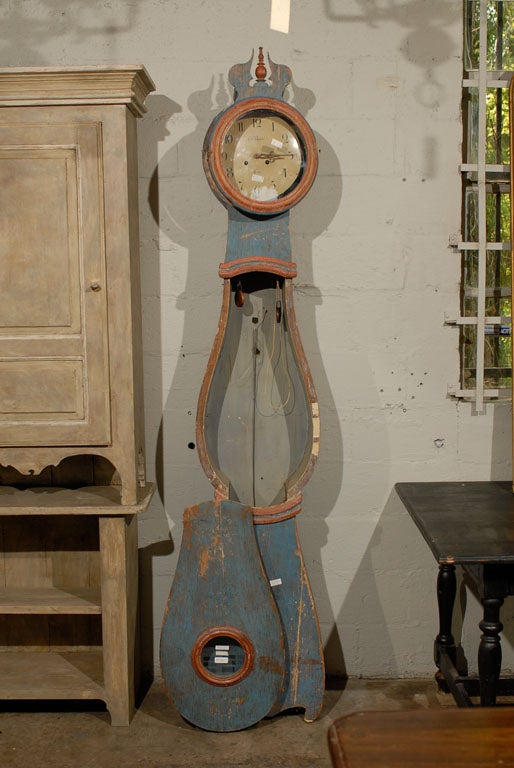 Majestic 19th Century Tall Case Swedish Clock with Original Paint 4