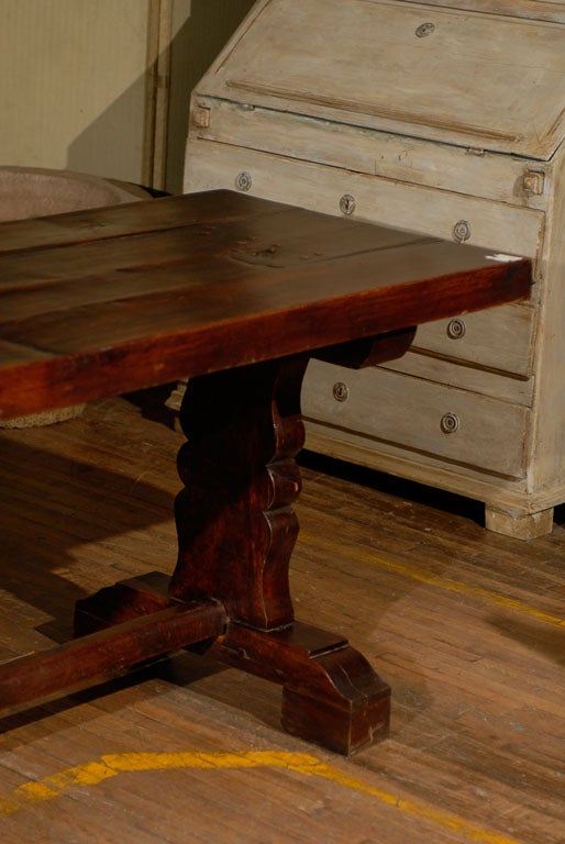 French Wood 19th Century Library/Desk Trestle Table of Deep Warm Brown Color In Good Condition In Atlanta, GA