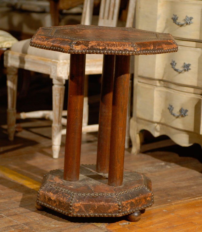 An Italian Distressed Leather Clad Accent Table with Nailheads 3