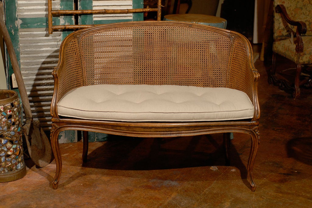 Fruitwood French cane settee