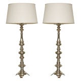 Massive Pair of Nickelled Candlestick Lamps