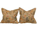 Vintage Pair of Hand Stitched Crewel Pillows