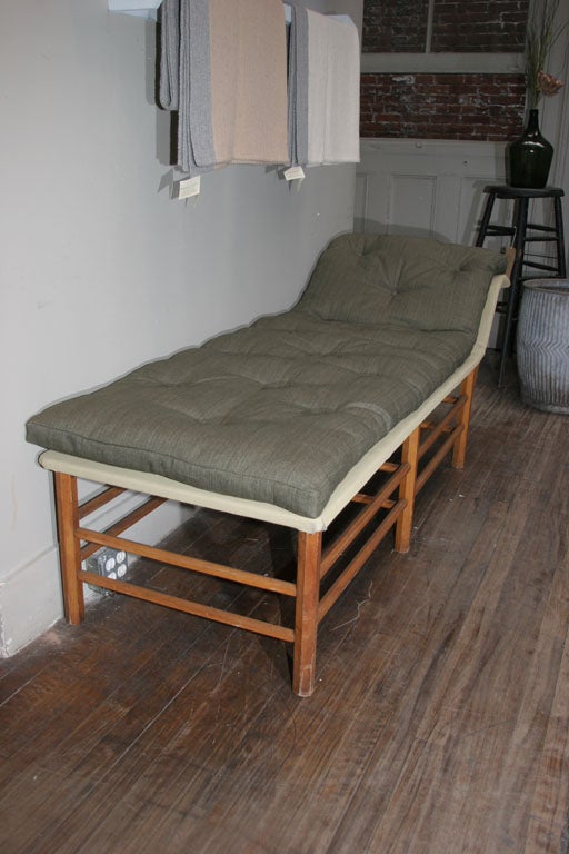 Maple 1910 Campaign Style Chaise newly recovered in Moss Linen