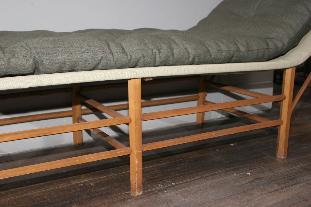 1910 Campaign Style Chaise newly recovered in Moss Linen 1
