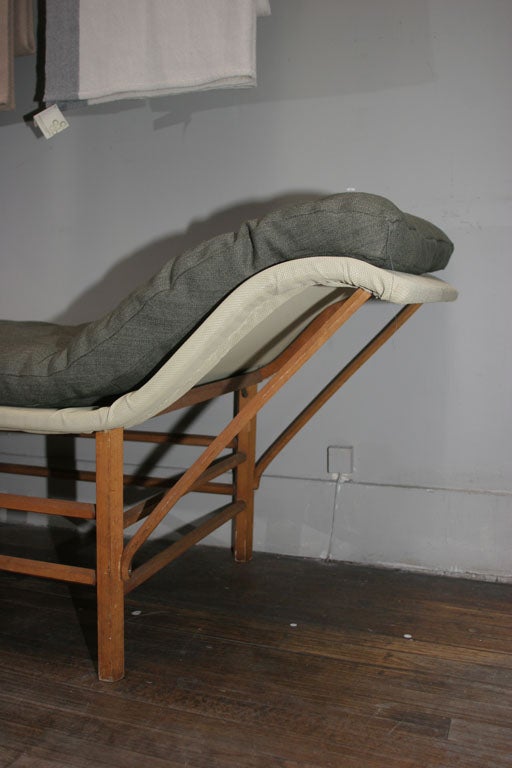 1910 Campaign Style Chaise newly recovered in Moss Linen 2