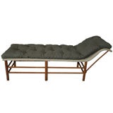 Antique 1910 Campaign Style Chaise newly recovered in Moss Linen