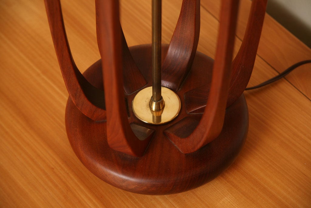 Fine Sculptural Mid Century Carved Teak Table Lamps In Good Condition In Miami, FL