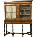 Walnut William & Mary Style Seaweed Marquetry Inlaid Collector's Cabinet