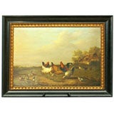 Oil Painting of Ducks and Chickens
