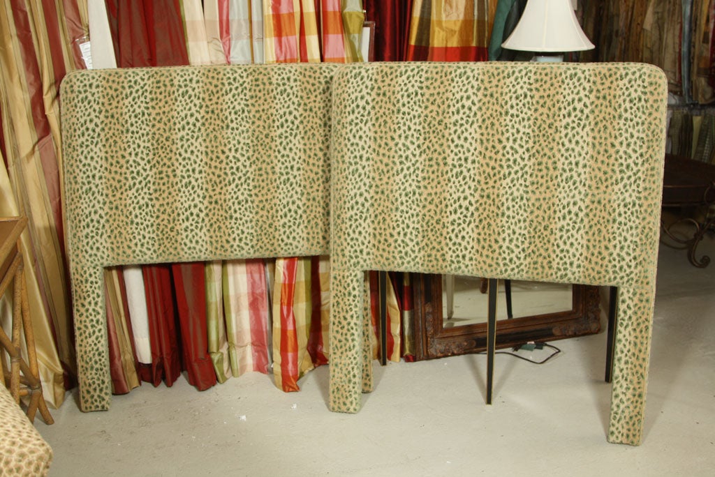 PAIR  FAUX  LEOPARD  UPHOLSTERED  TWIN  HEADBOARDS