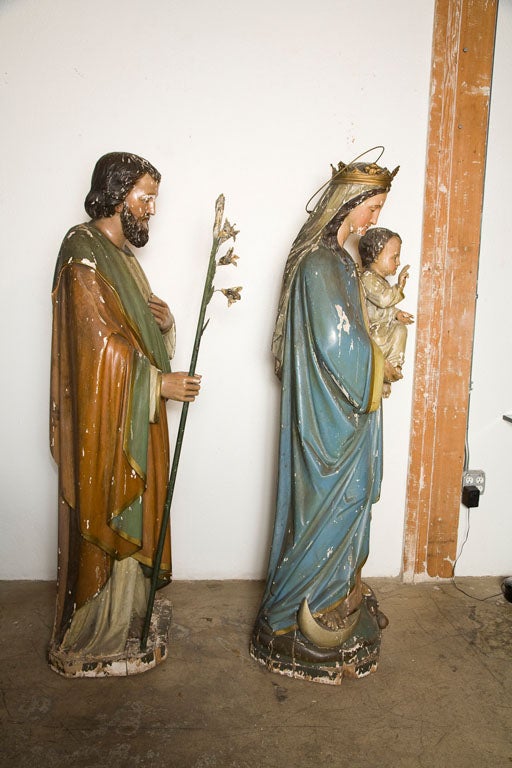 Painted Wood Carved Holy Family by H.S. Schroeder, circa 1880
