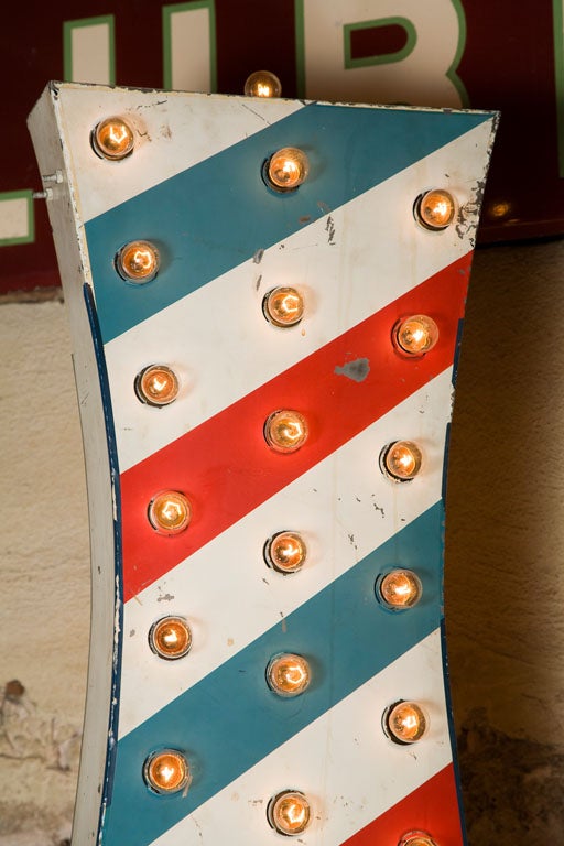 Painted Mid-Century Lighted Barber Sign