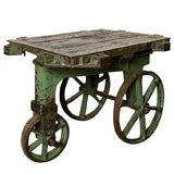 Antique Early Tri Wheel Iron Industrial Factory Cart
