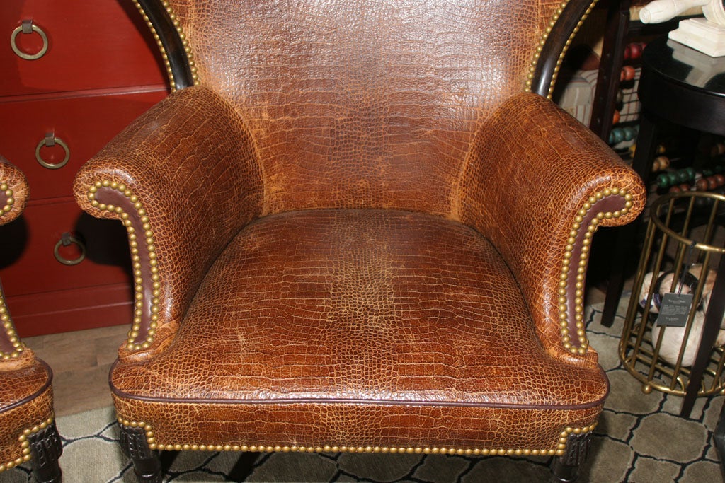 American Pair of Croc Wingback Chairs