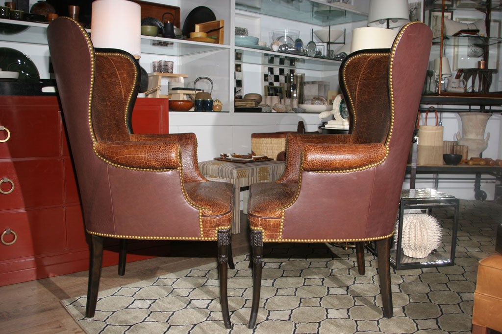 Pair of Croc Wingback Chairs 1