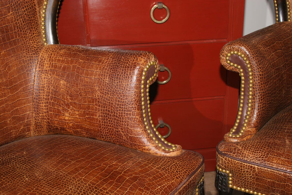 Pair of Croc Wingback Chairs 4