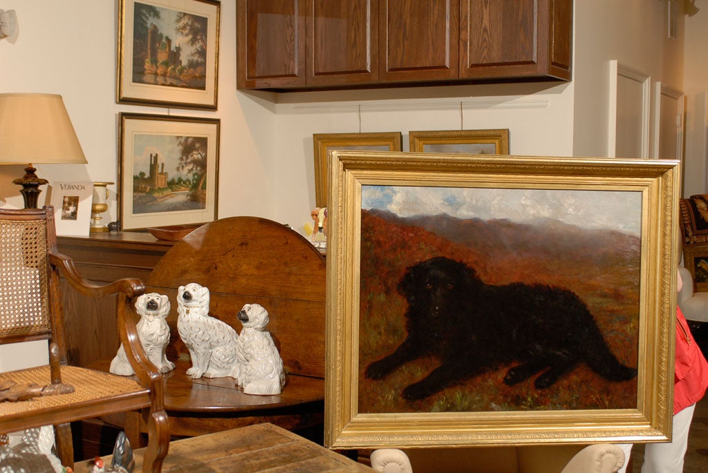 large Oil painting on canvas of Newfoundland dog in landscape