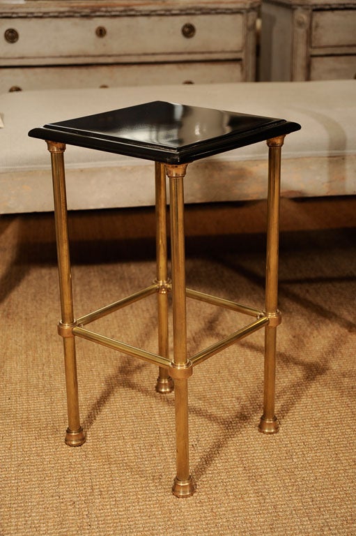 Black Lacquer and Brass Console and Small Table Set