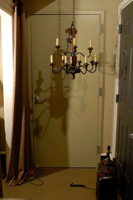 Two Tier Wood and Metal Twelve Light Chandelier