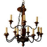 Vintage Two Tier Wood and Metal Twelve Light Chandelier