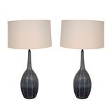 A Pair of Bulbous Tapering Ceramic Table Lamps.