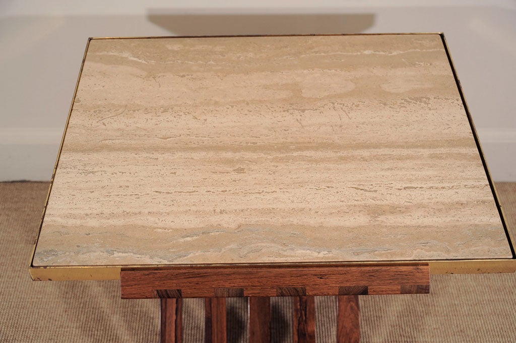 American Ed Wormley for Dunbar Travertine and Wood Side Table