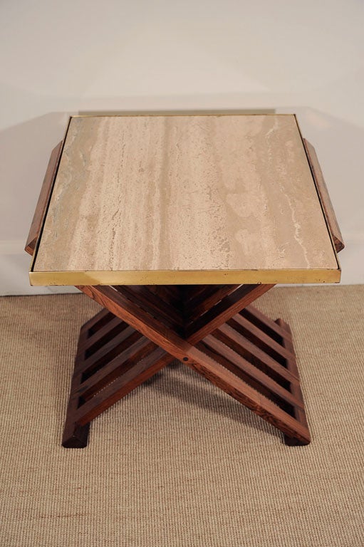 Ed Wormley for Dunbar Travertine and Wood Side Table 2