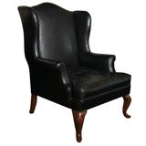 Black Leather Library Wing Back Chair