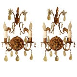Pair of Late 19th Century Italian Gilt Metal Two Arm Sconces