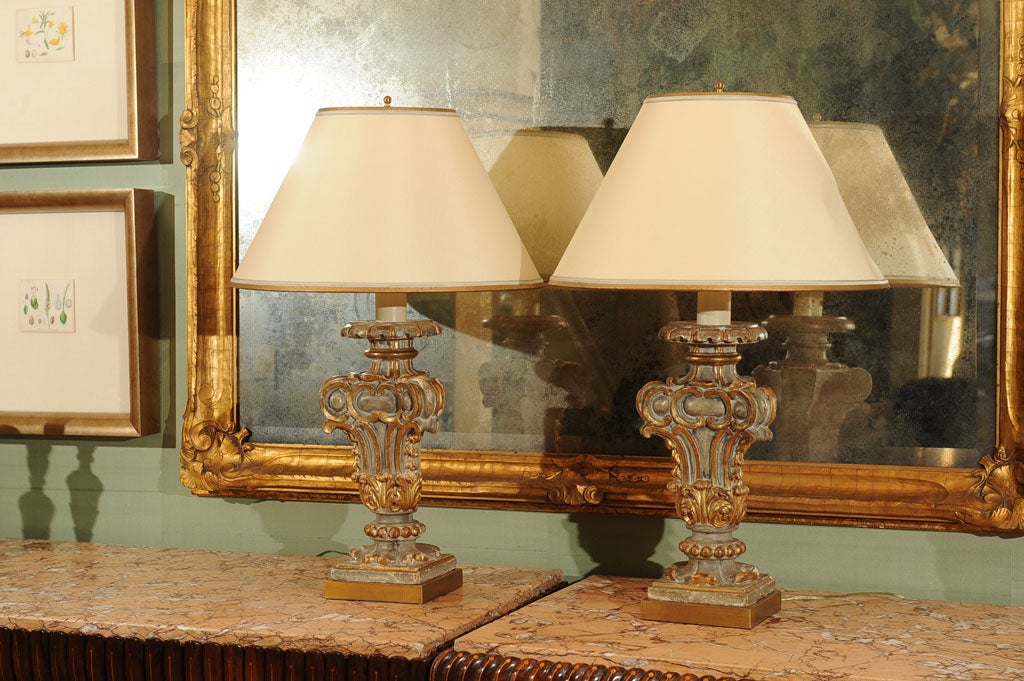 Pair of Classic Form Polychrome and Parcel Gilt Corbel Fragments