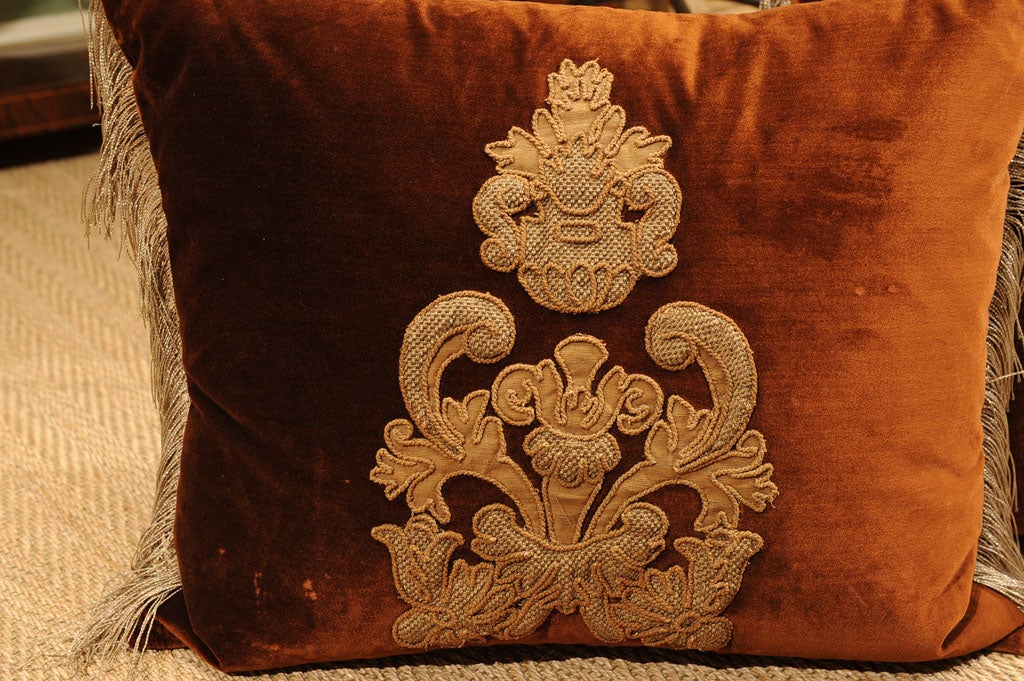 19th Century Italian Antique Brocade Fragment Pillows 1