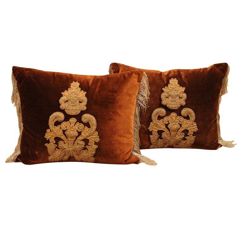 19th Century Italian Antique Brocade Fragment Pillows