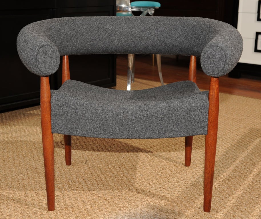 Rare Nana Ditzel design armchair, refinished and upholstered in Maharam wool.