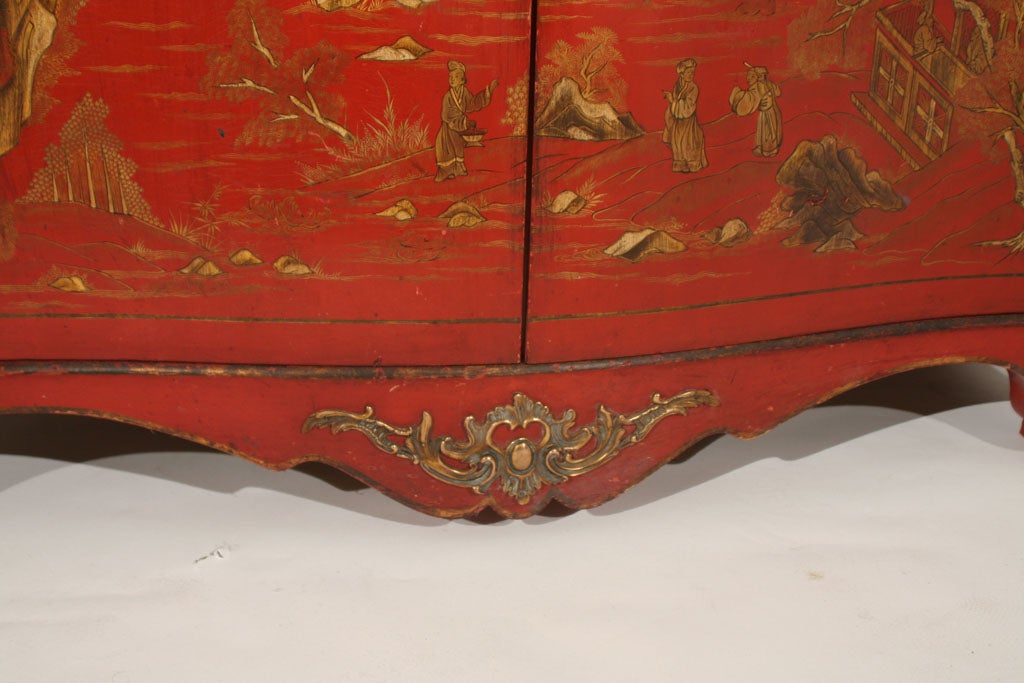 Gilt Red Lacquer Side Cabinet by Maison Jansen with Breche D'Alep Marble Top