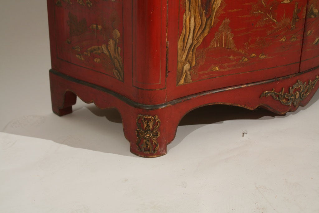 Red Lacquer Side Cabinet by Maison Jansen with Breche D'Alep Marble Top In Good Condition In Palm Beach, FL