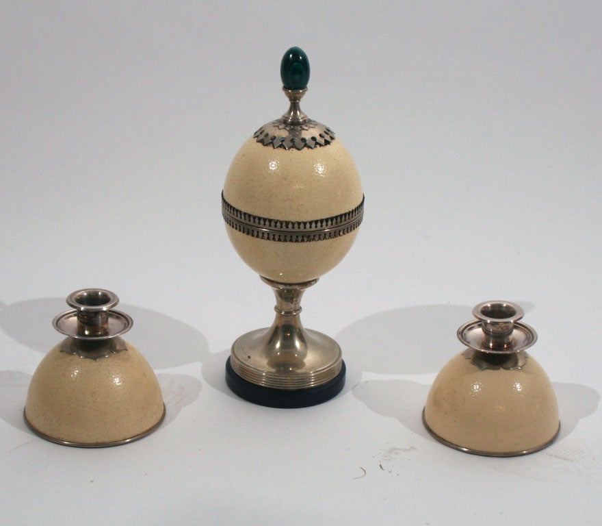 An Anthony Redmile Silver-Mounted Ostrich Egg Table Casket