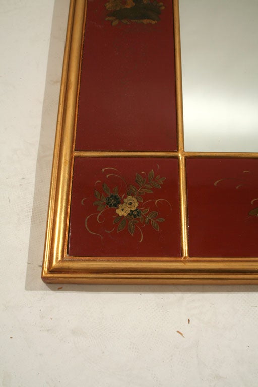 Mid-20th Century A Red Lacquered and Gilt-Decorated Panel Framed Mirror